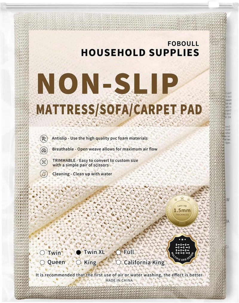 Foboull Mattress Slide Stopper and Gripper, Slip Bed Grip Pads, Non Slip Rug Pads Keep Mattress from Sliding - for Box Spring, Platform & Bed Frames (Twin XL) - Image 1